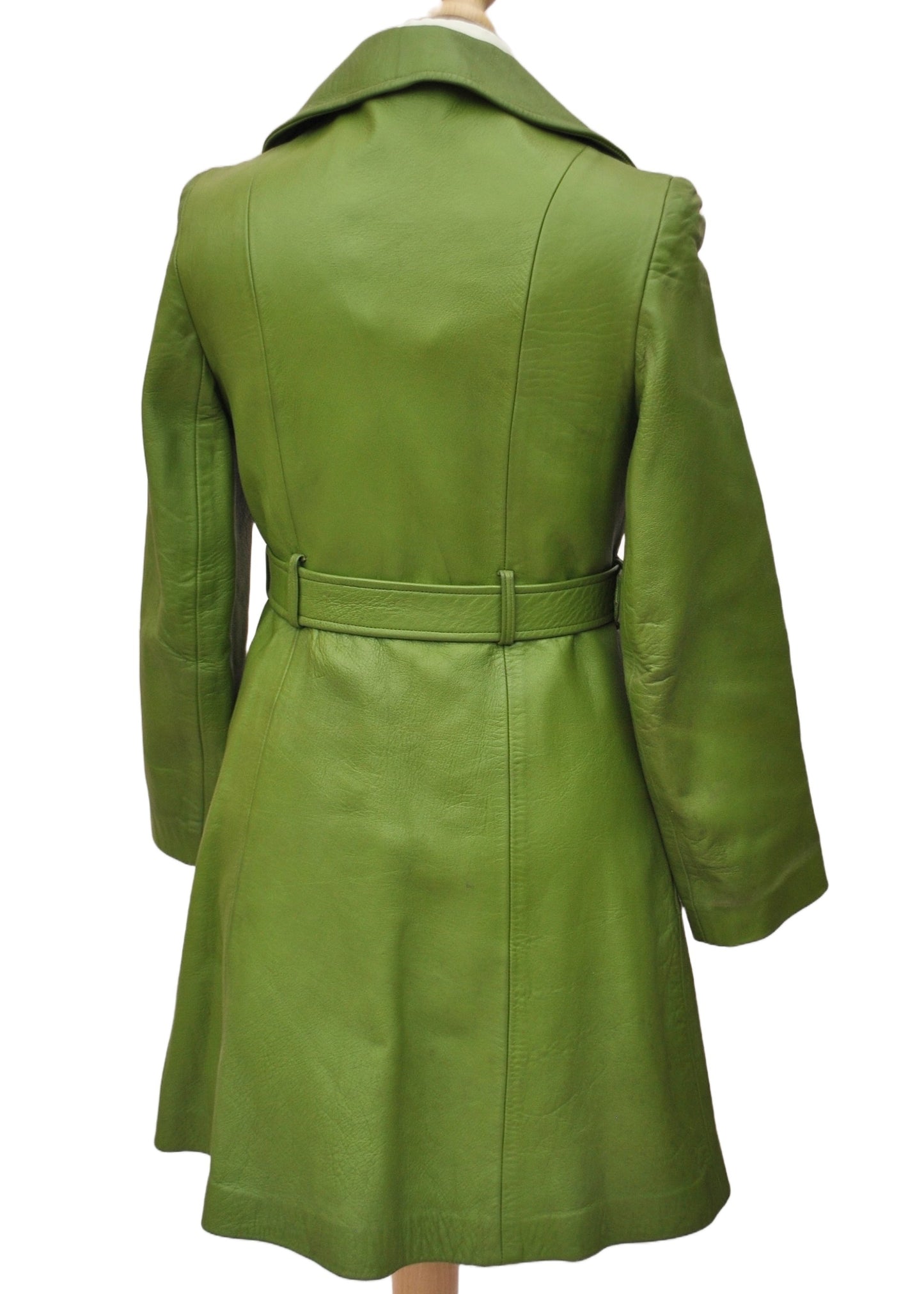 Women's 60s Vintage Pea Green Leather Coat