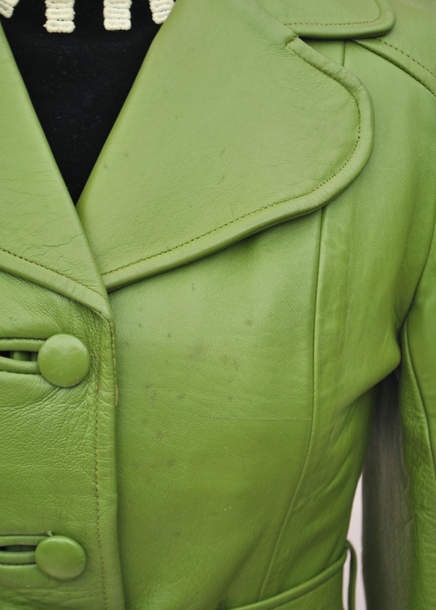 Women's 60s Vintage Pea Green Leather Coat