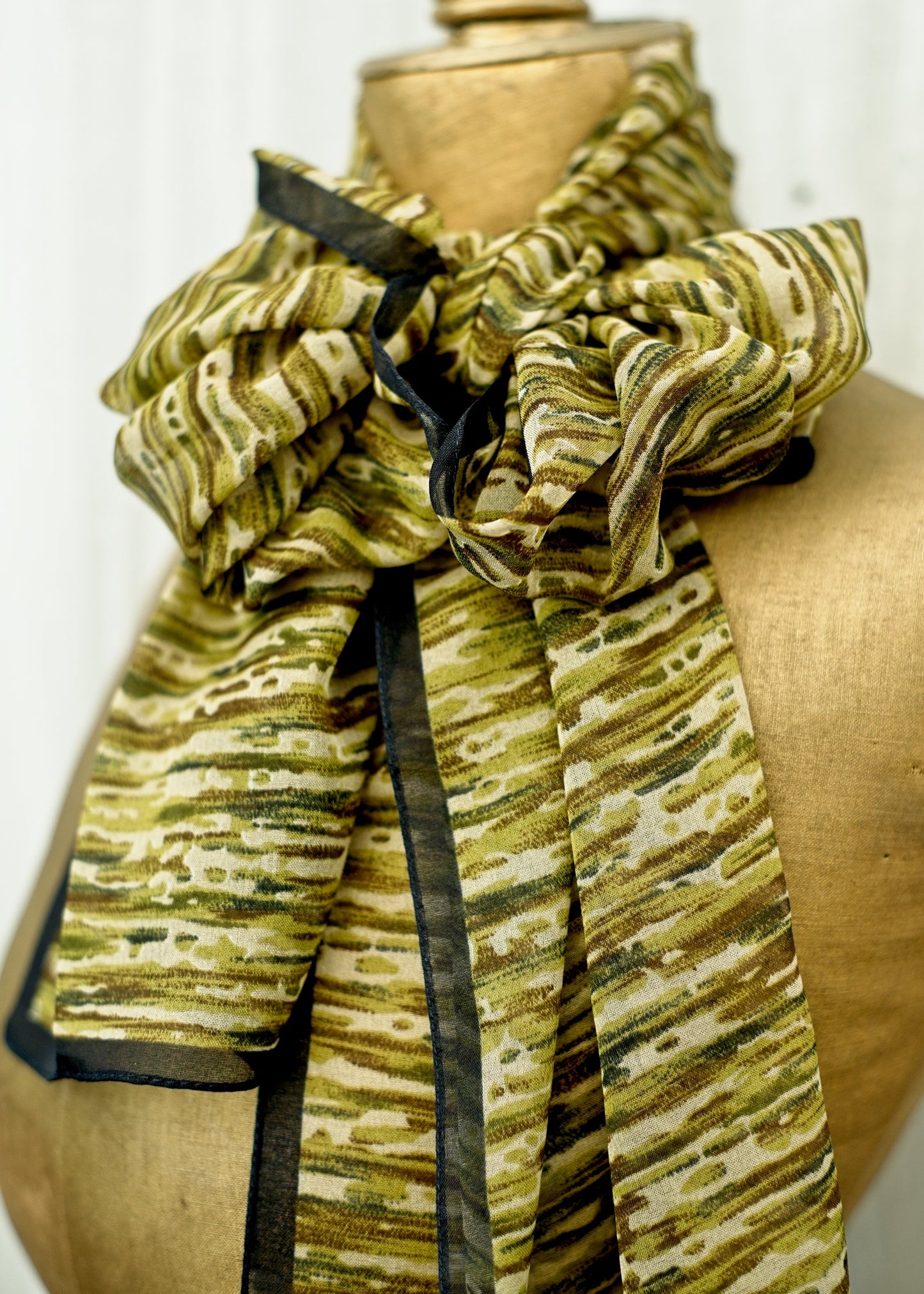 olive green silk chiffon long scarf