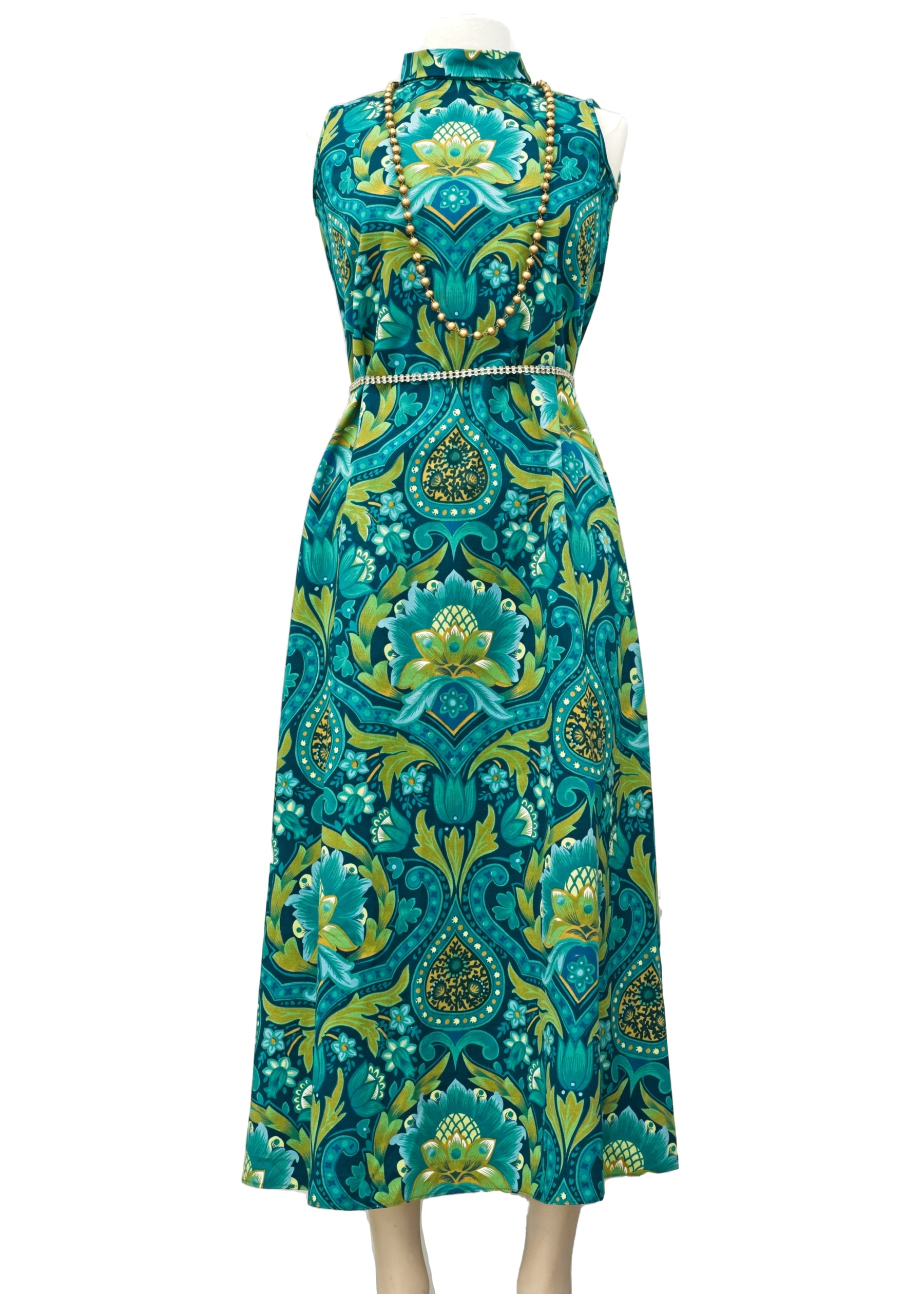 Late 60's Maxi Dress 1960s Vintage Green Sleeveless Hostess Maxi Dress Morris Print Top Notch Vintage Late 60's Maxi Dress 1960s Vintage Green Sleeveless Hostess Maxi Dress Morris Print Top Notch Vintage