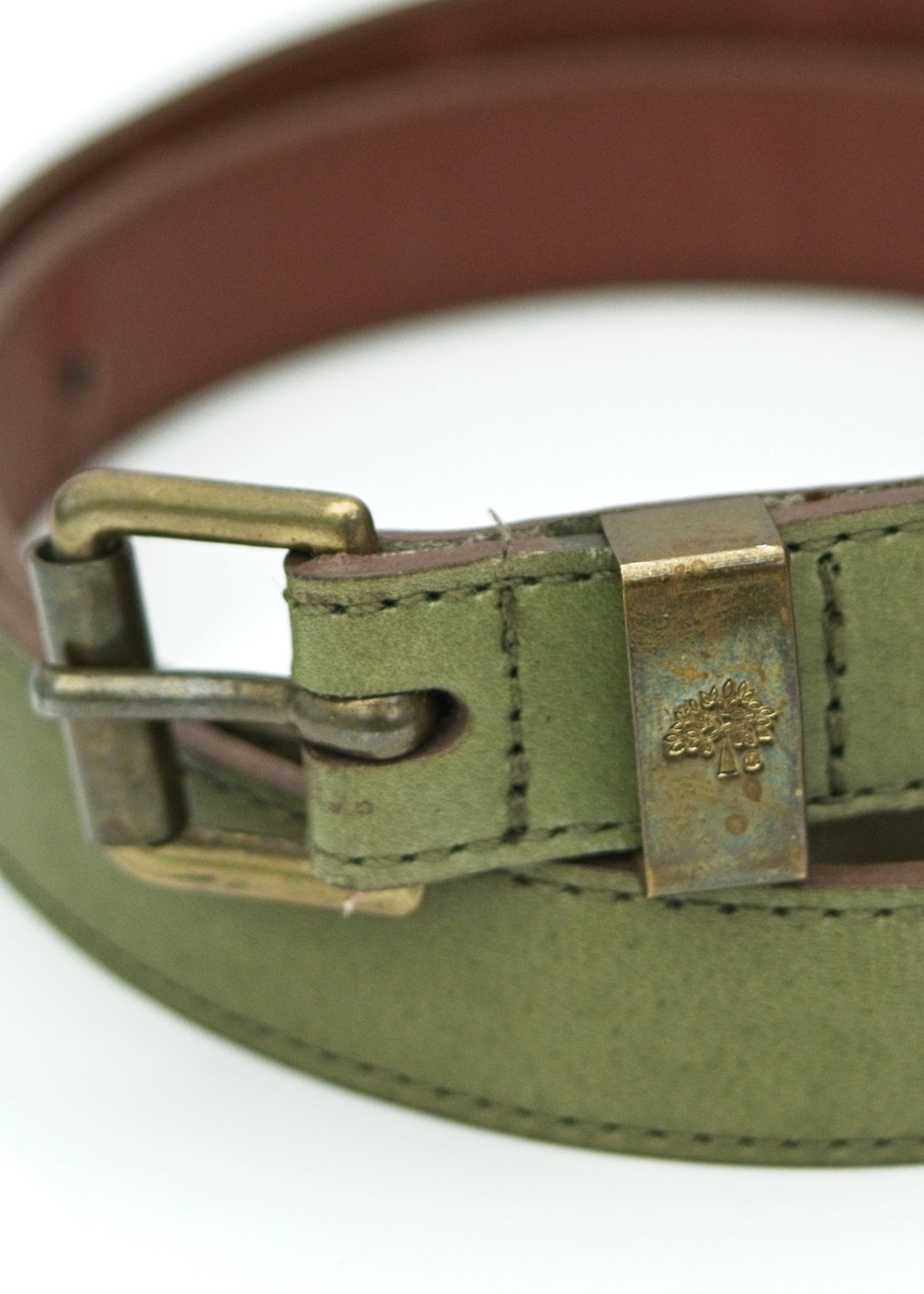 Vintage Olive Green Skinny Mulberry Belt • 24" - 28"