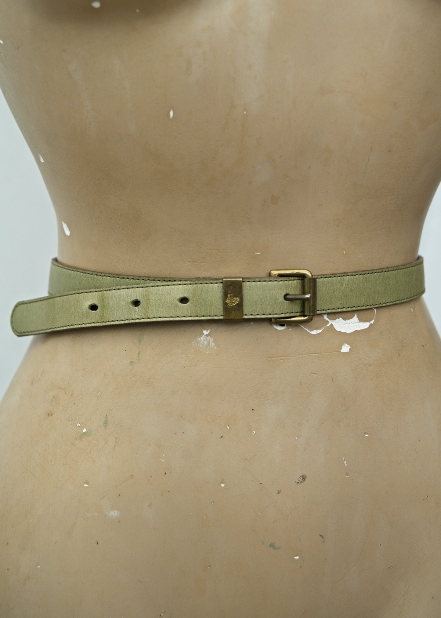 Vintage Olive Green Skinny Mulberry Belt • 24" - 28"
