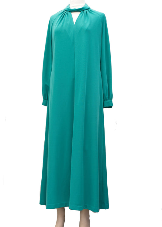 1970s turquoise green norman linton maxi dress