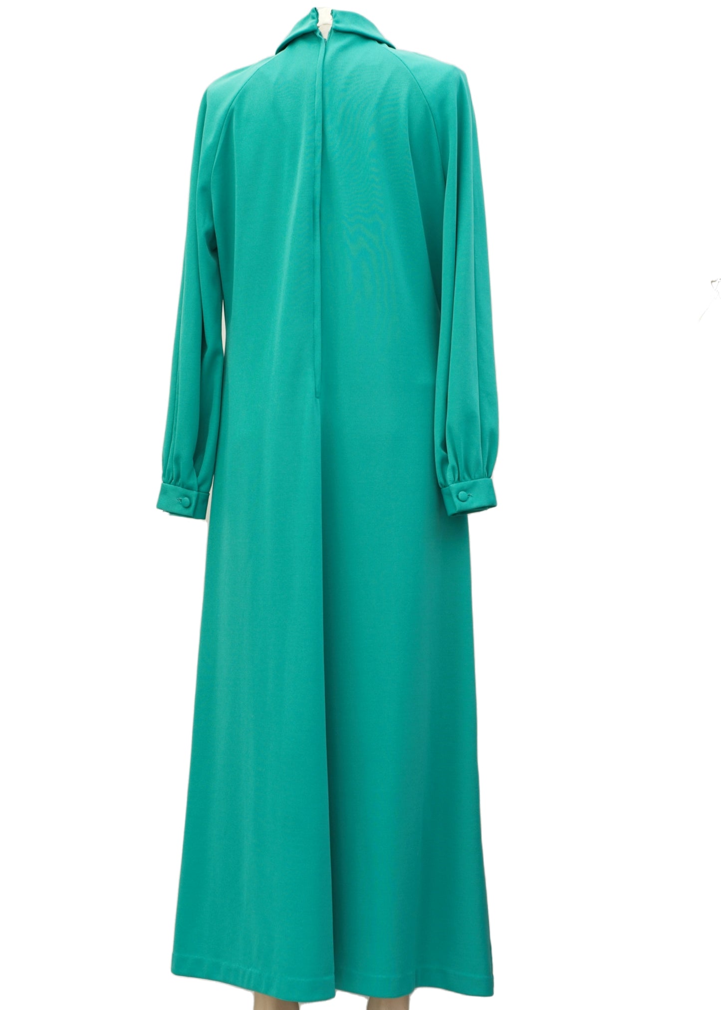 1970s Norman Linton Turquoise Green Maxi Dress