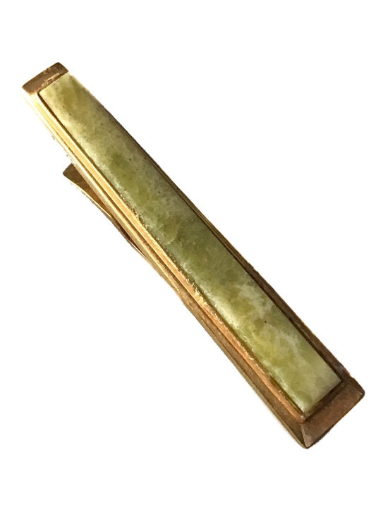 Vintage Green Onyx Goldtone Tie Pin
