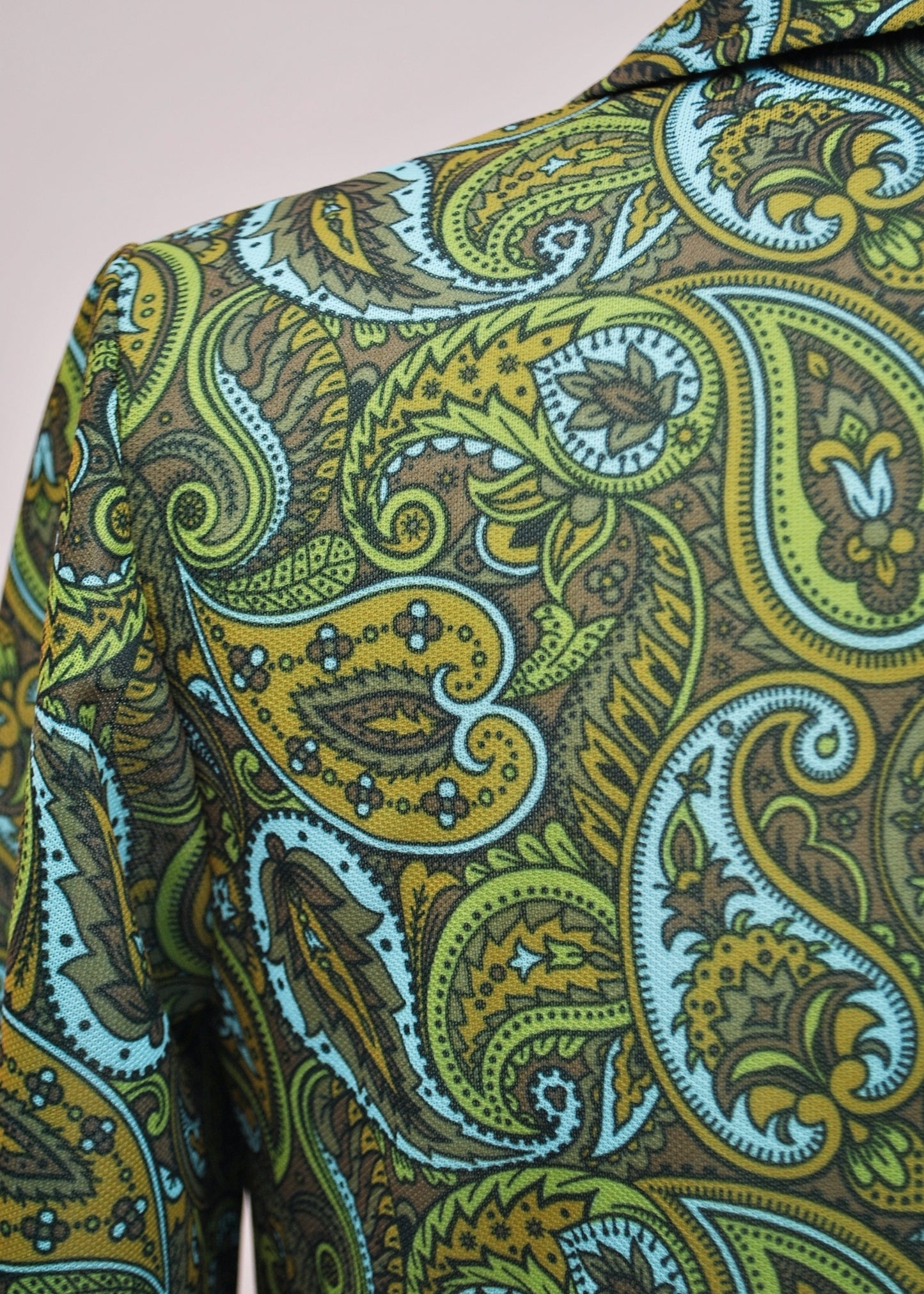 Vintage 70s Green Paisley Blouse Shirt • Nylon