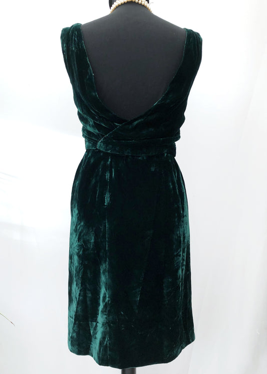 Vintage 60s Emerald Green Velvet Cocktail Dress • XS