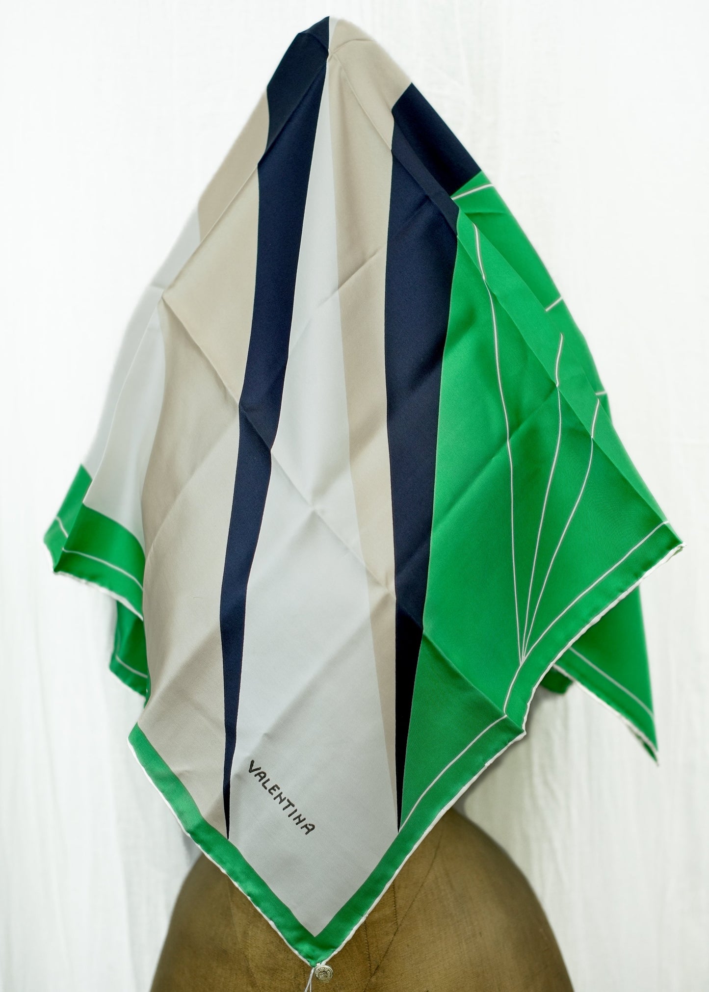 Green, White, Blue Vintage 60s Mod Silk Scarf • Valentina