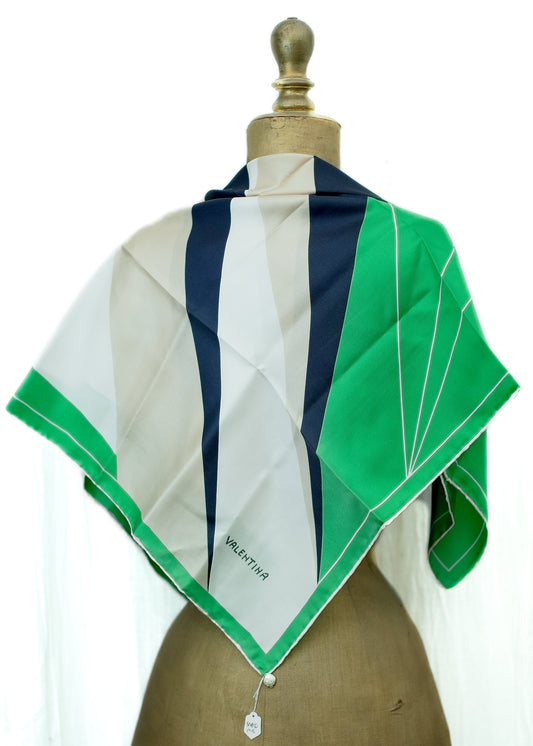 Green, White, Blue Vintage 60s Mod Silk Scarf • Valentina