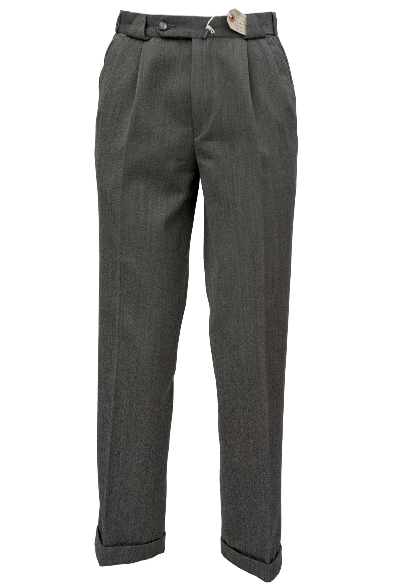 vintage brown grey suit trousers with turn up cuffs and twin pleated front