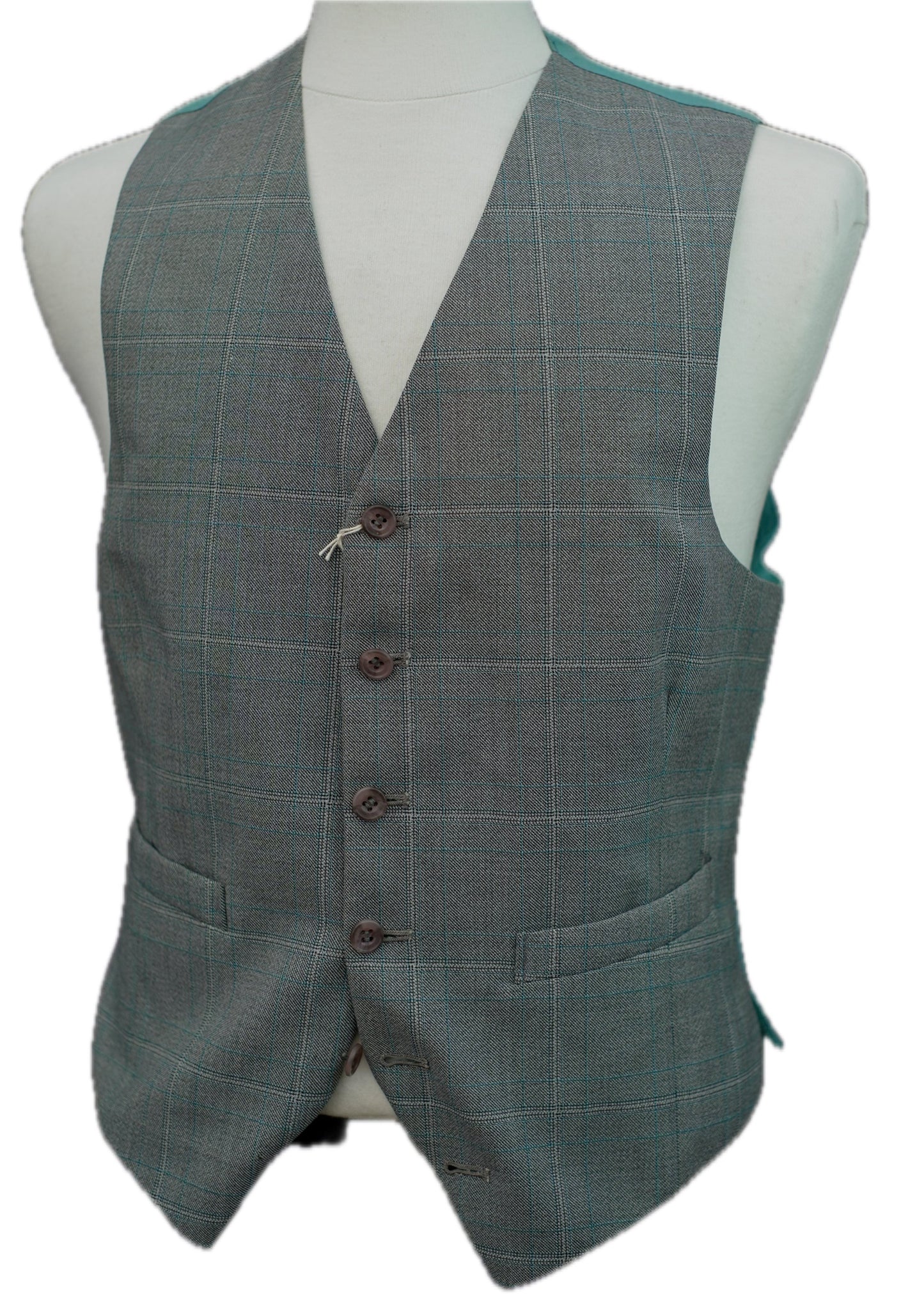 1970s Vintage Grey and Blue Check Waistcoat