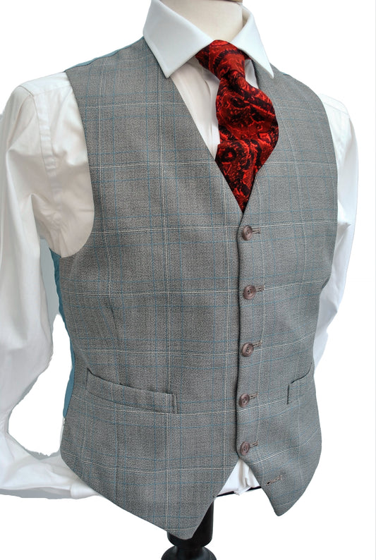 1970s Vintage Grey and Blue Check Waistcoat