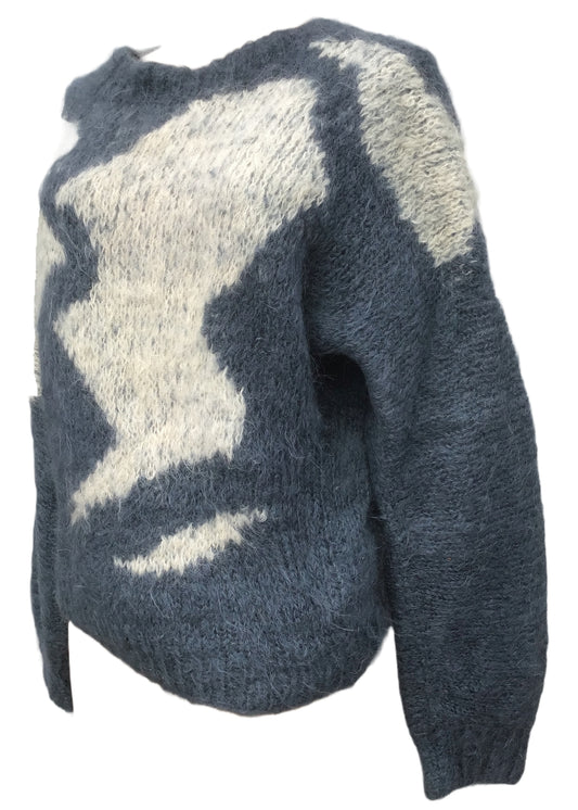 vintage hand knitted grey and white mohair jumper