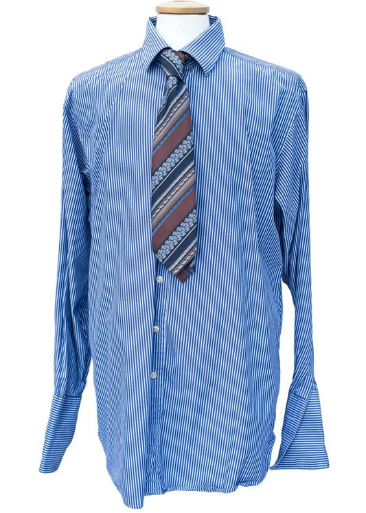 Y2K Blue Striped Hawes & Curtis Office Shirt • 17" Collar