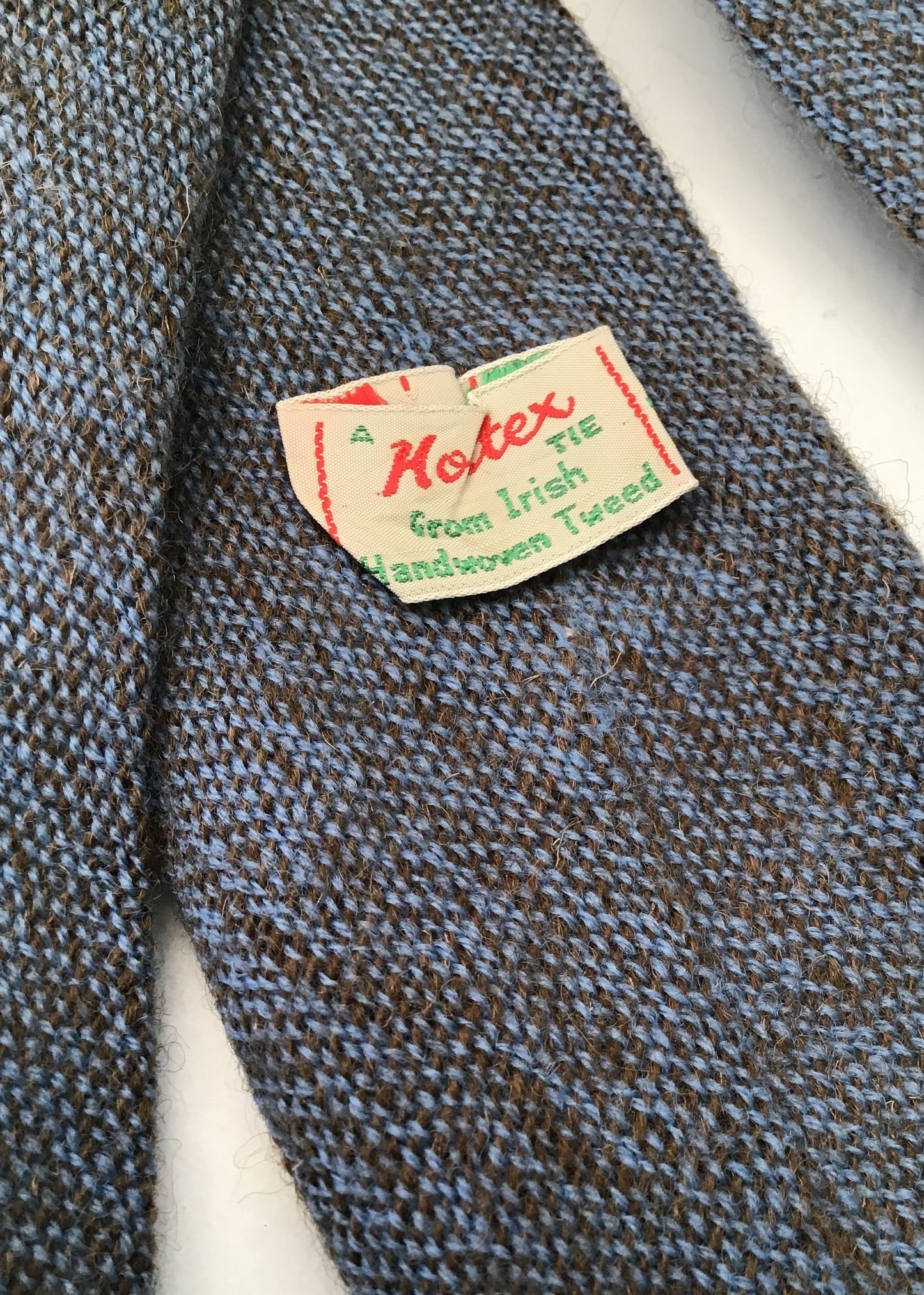 Vintage 50s Blue Handwoven Irish Wool Tweed Neck Tie • Hotex