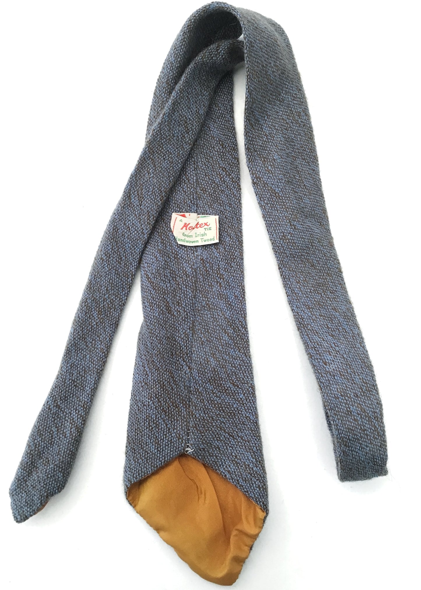 Vintage 50s Blue Handwoven Irish Wool Tweed Neck Tie • Hotex