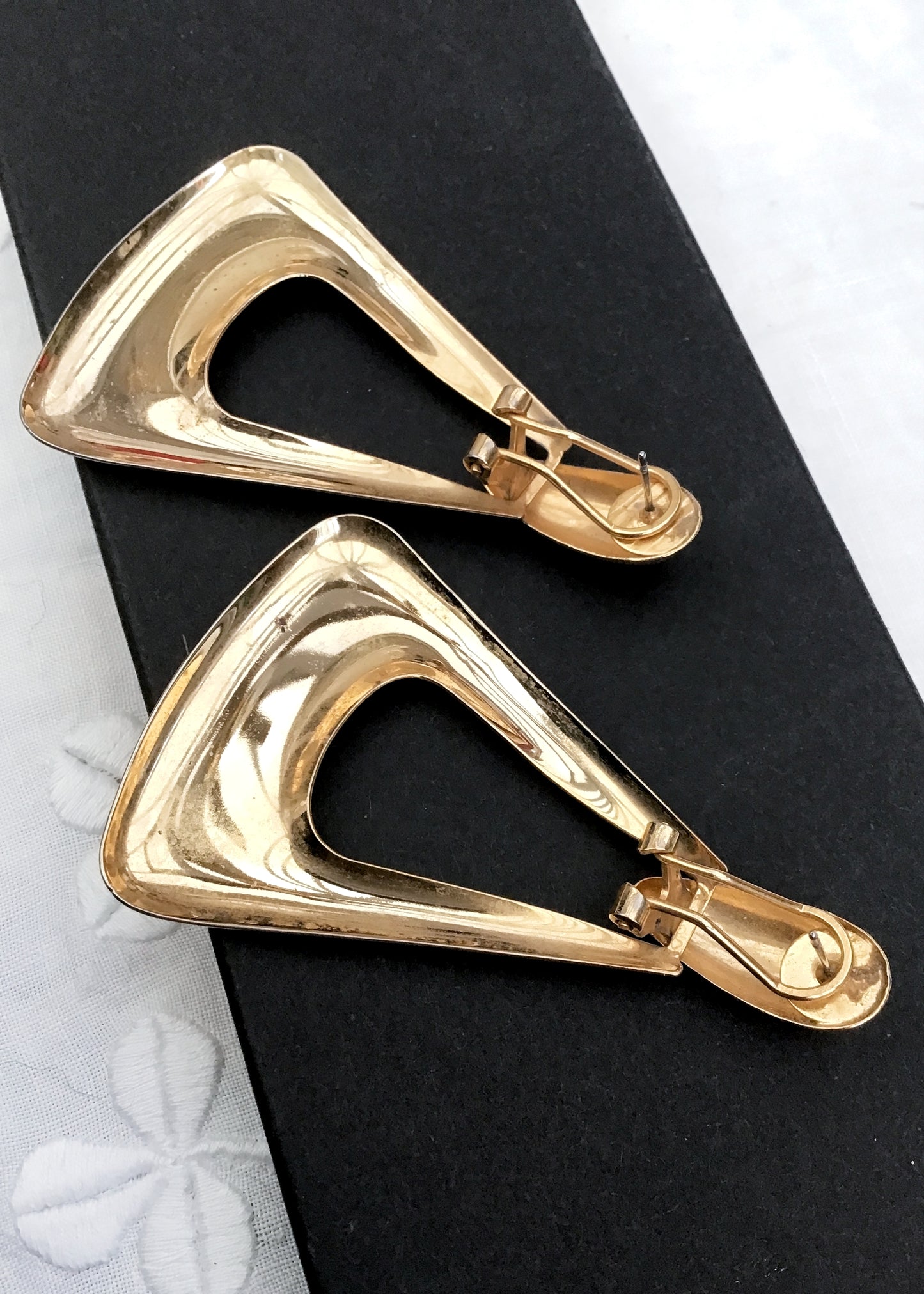 1980s Huge Gold Door Knocker Earrings • Triangle Hoops