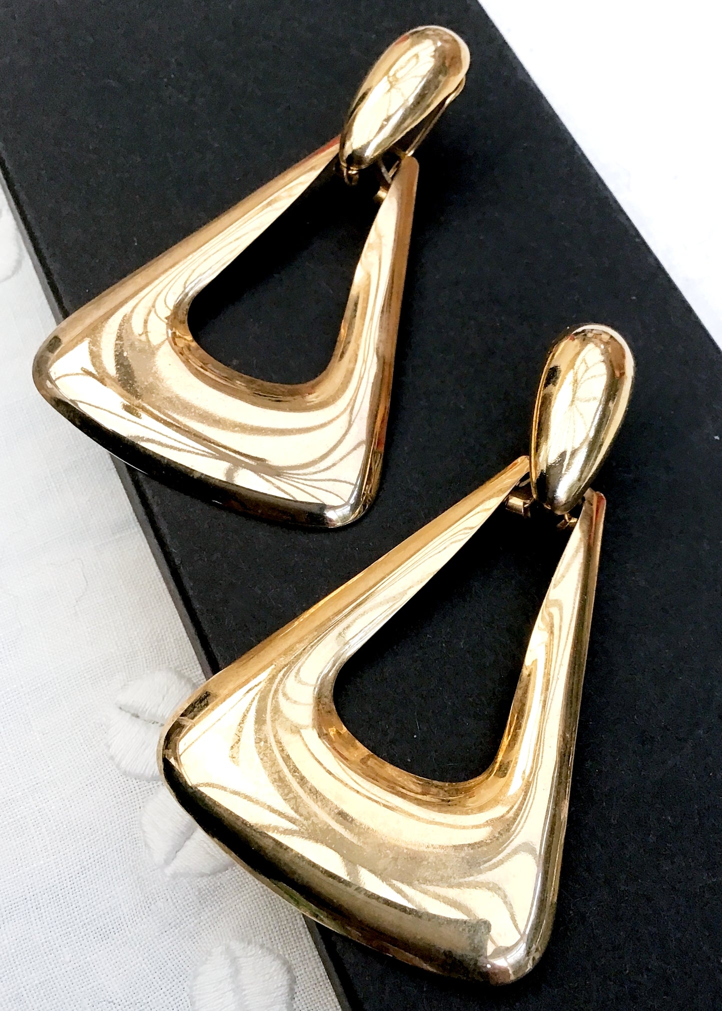 1980s Huge Gold Door Knocker Earrings • Triangle Hoops