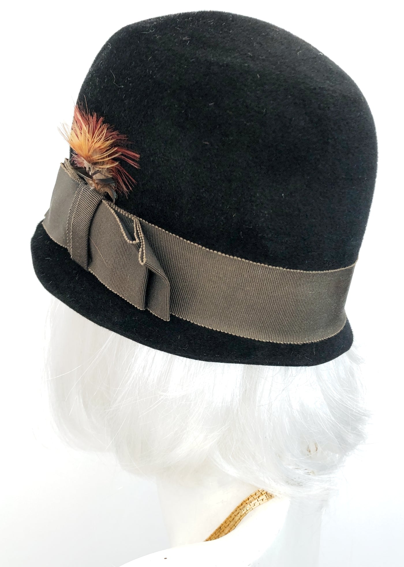 Vintage 60s Jacoll Black Felt Cloche Hat