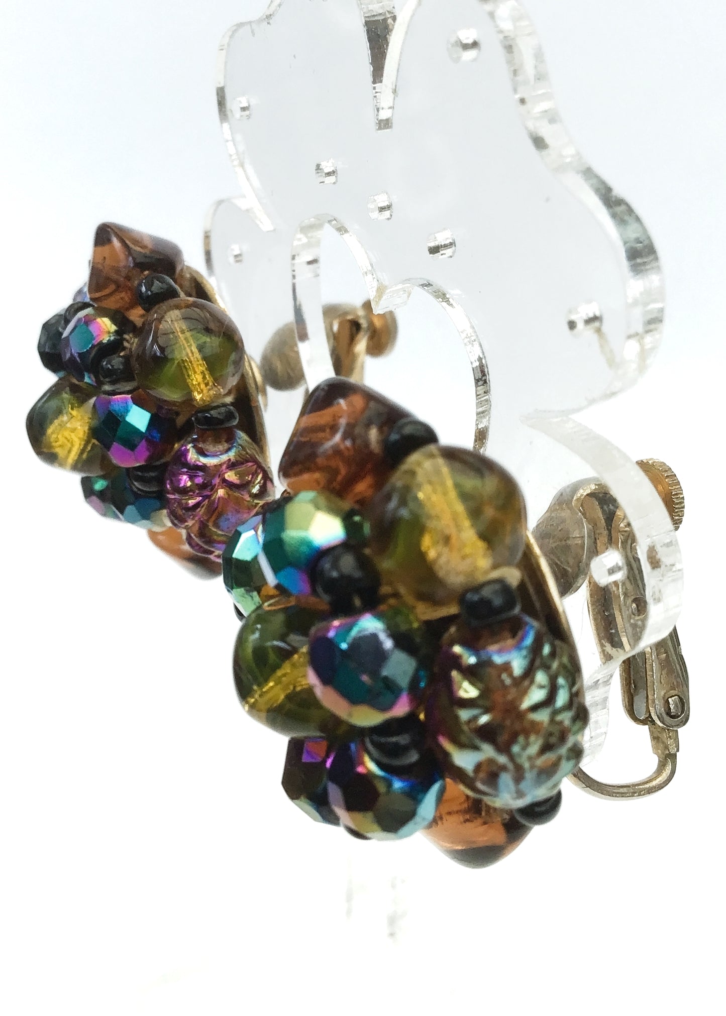 Vintage Jewelcraft Art Glass Bead Cluster Earrings • Clips