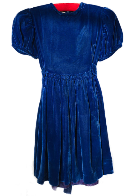 little girls vintage cobalt blue velvet party dress