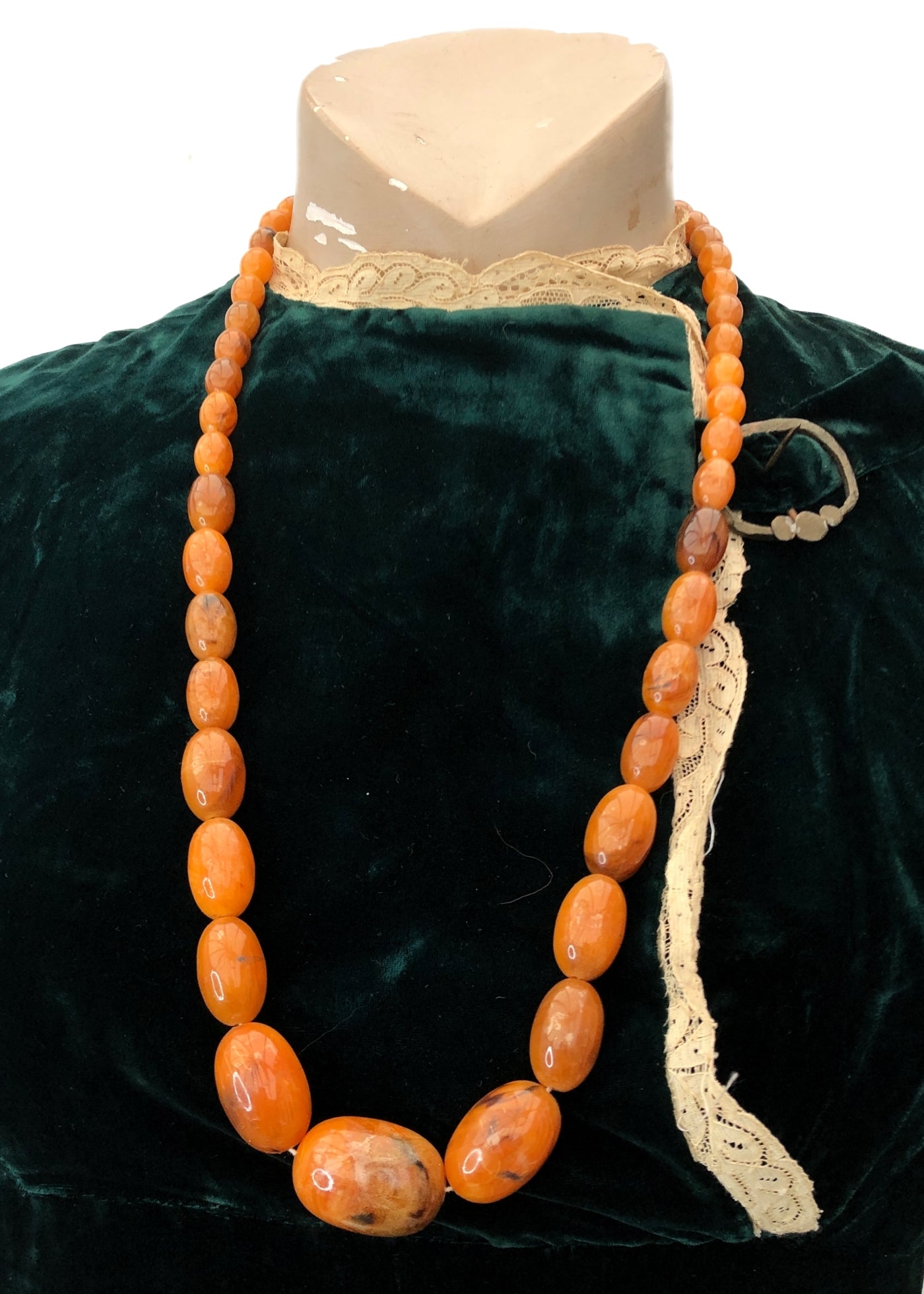 Vintage 30s Pressed Amber Graduated Bead Necklace