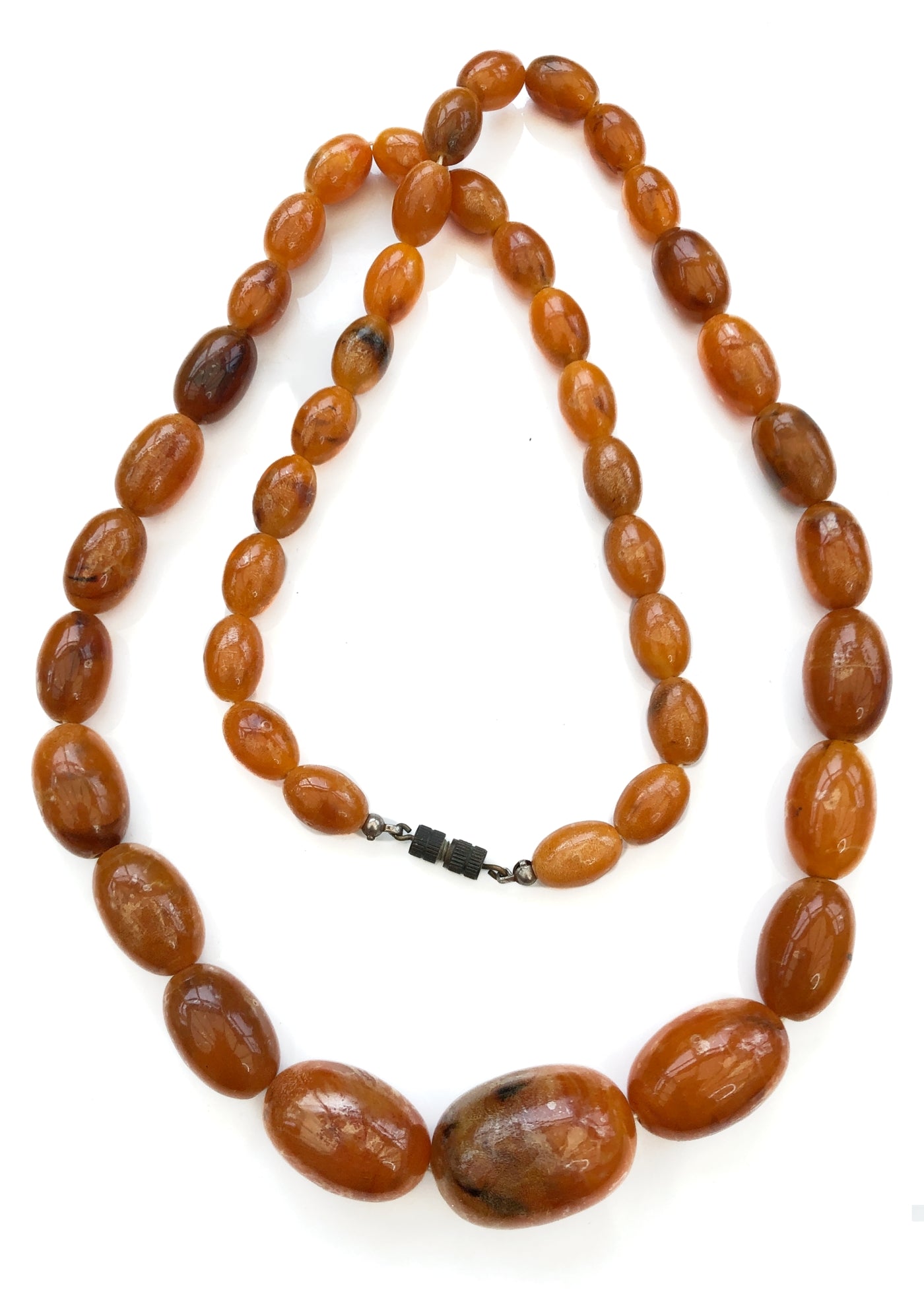 Vintage 30s Pressed Amber Graduated Beaded Necklace