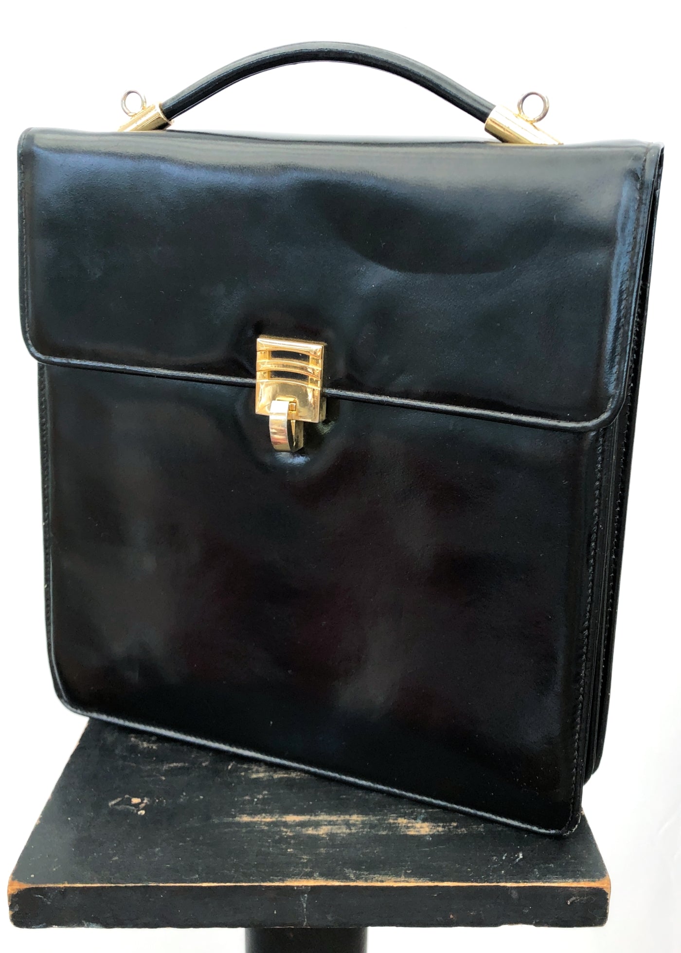 Vintage 80s Large Black Leather Handbag • Briefcase
