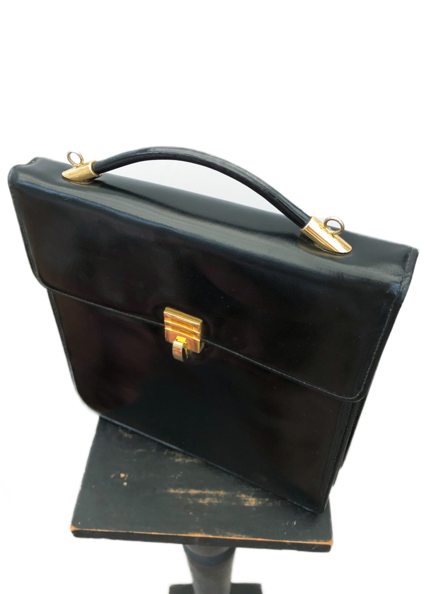 Vintage 80s Large Black Leather Handbag • Briefcase