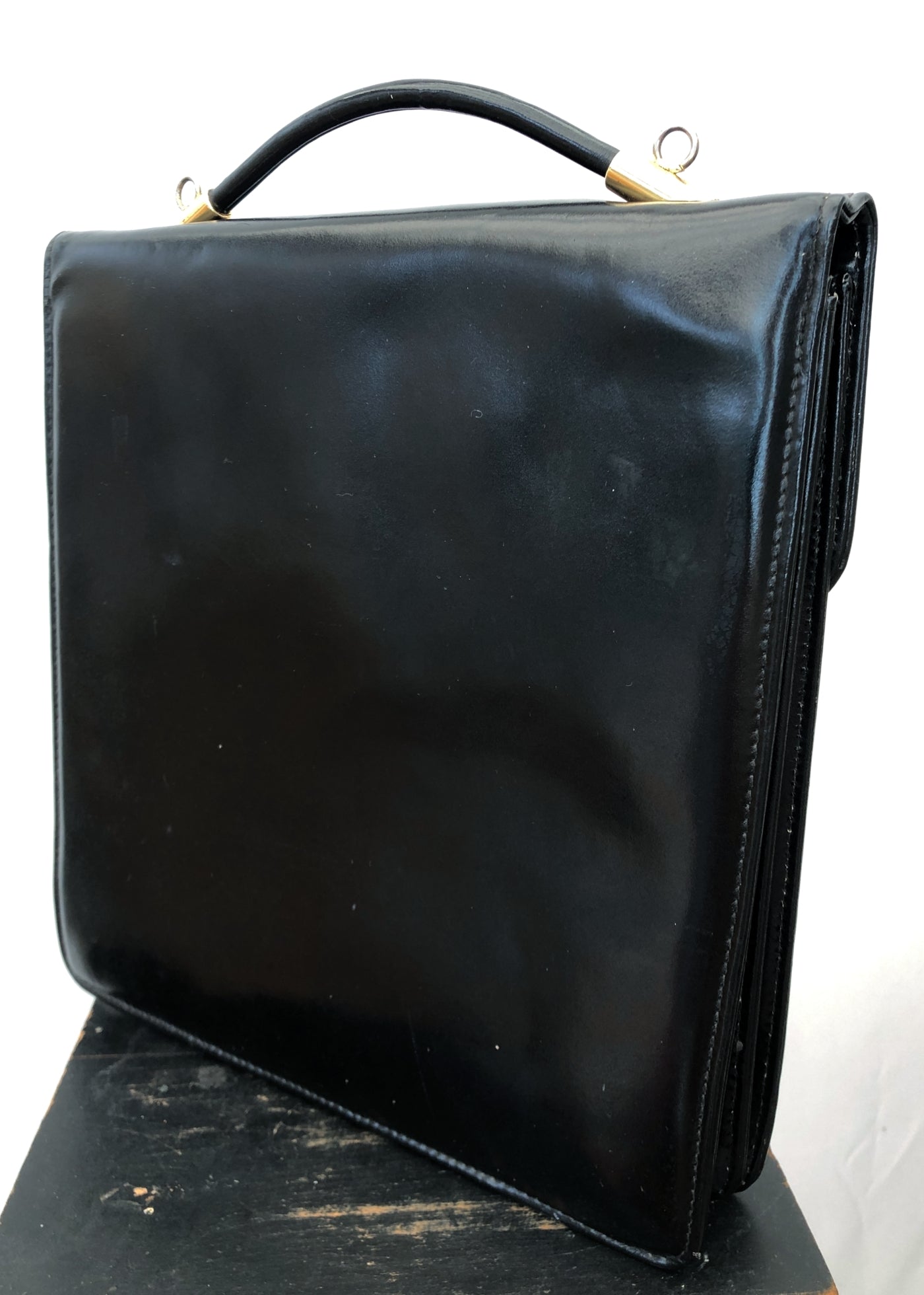 Vintage 80s Large Black Leather Handbag • Briefcase