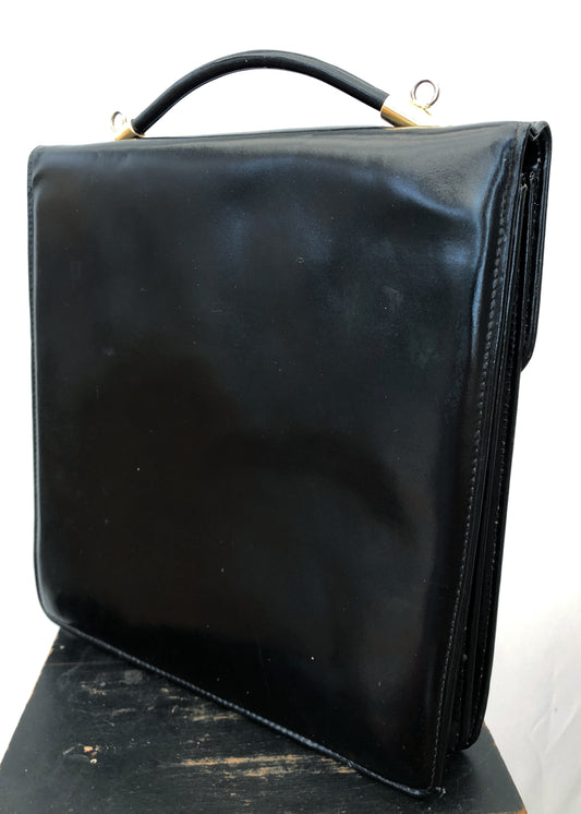 Vintage 80s Large Black Leather Handbag • Briefcase