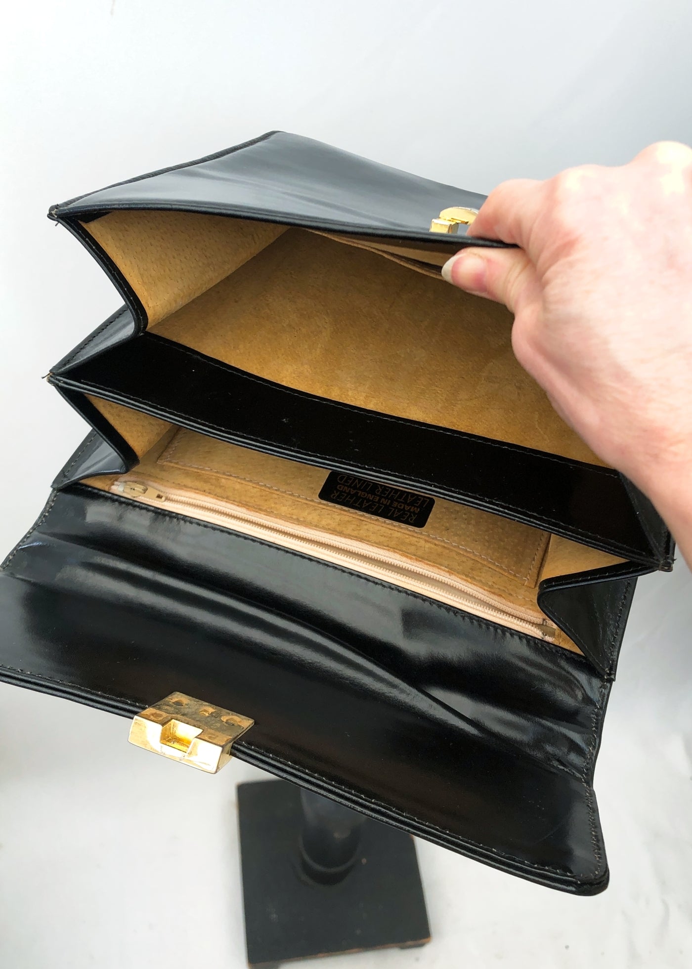 Vintage 80s Large Black Leather Handbag • Briefcase