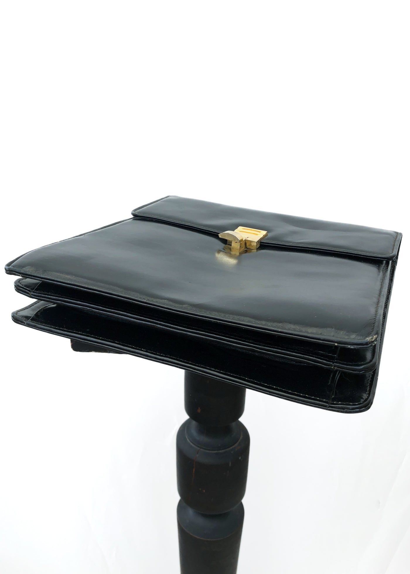 Vintage 80s Large Black Leather Handbag • Briefcase