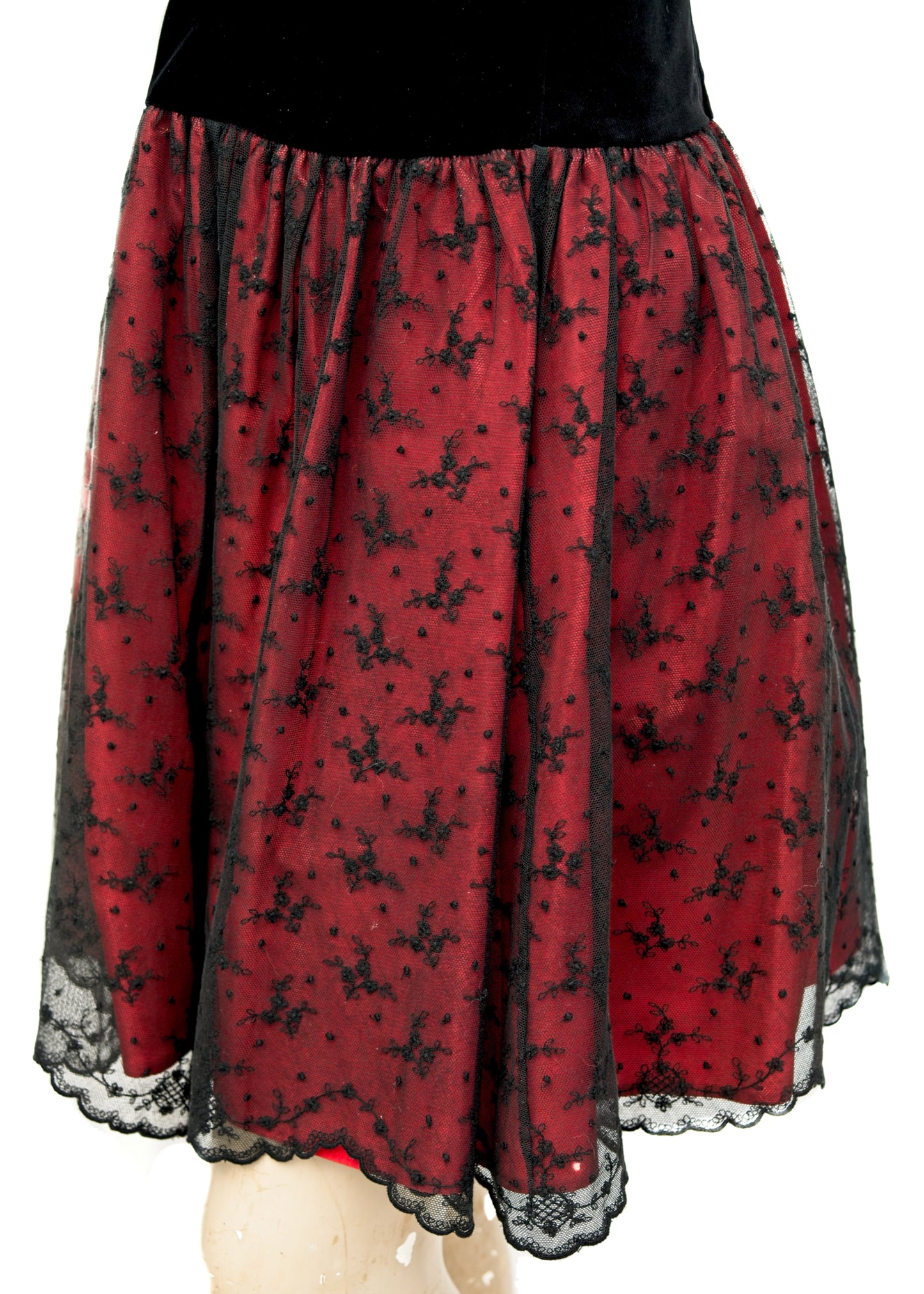 Vintage Laura Ashley Black and Red Strapless Cocktail Dress • Velvet Lace • UK12