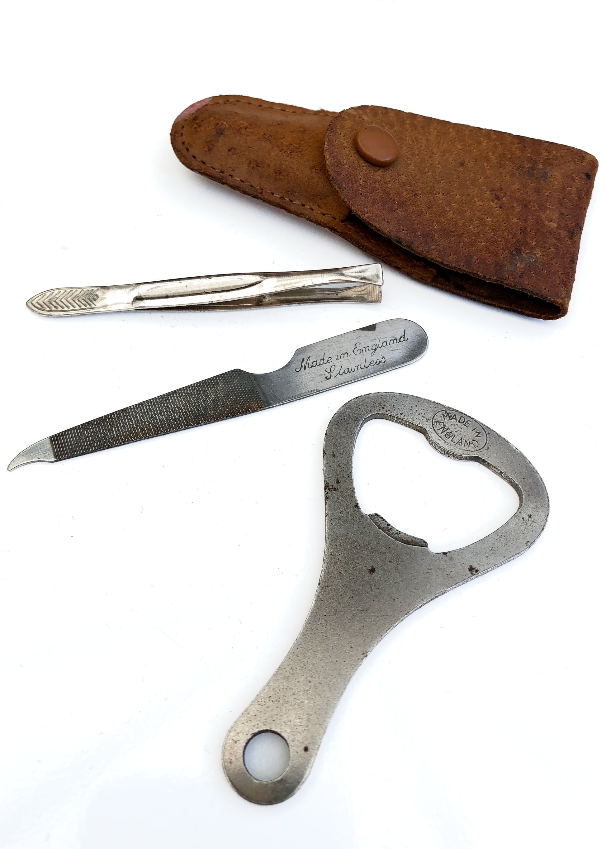Men's Vintage Nail Kit with Bottle Opener in Leather Case
