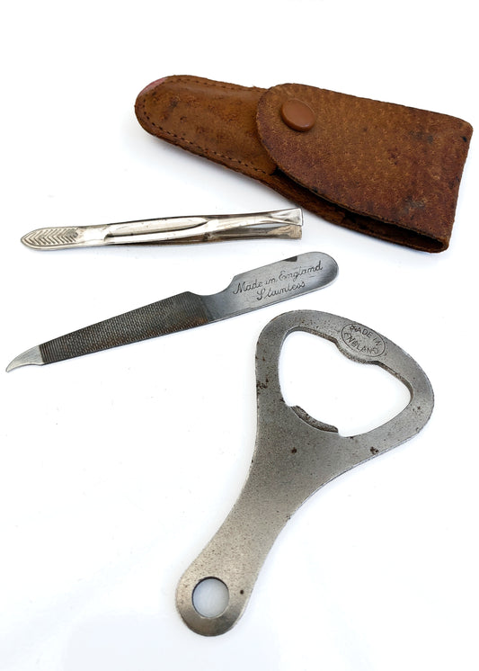 Men's Vintage Nail Kit with Bottle Opener in Leather Case