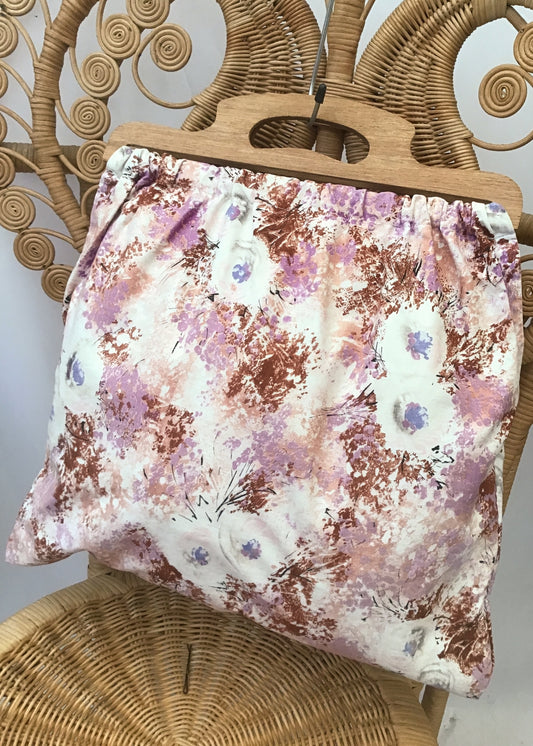 Vintage 70s Lilac Cotton Knitting Bag Workbag • Wood Handles