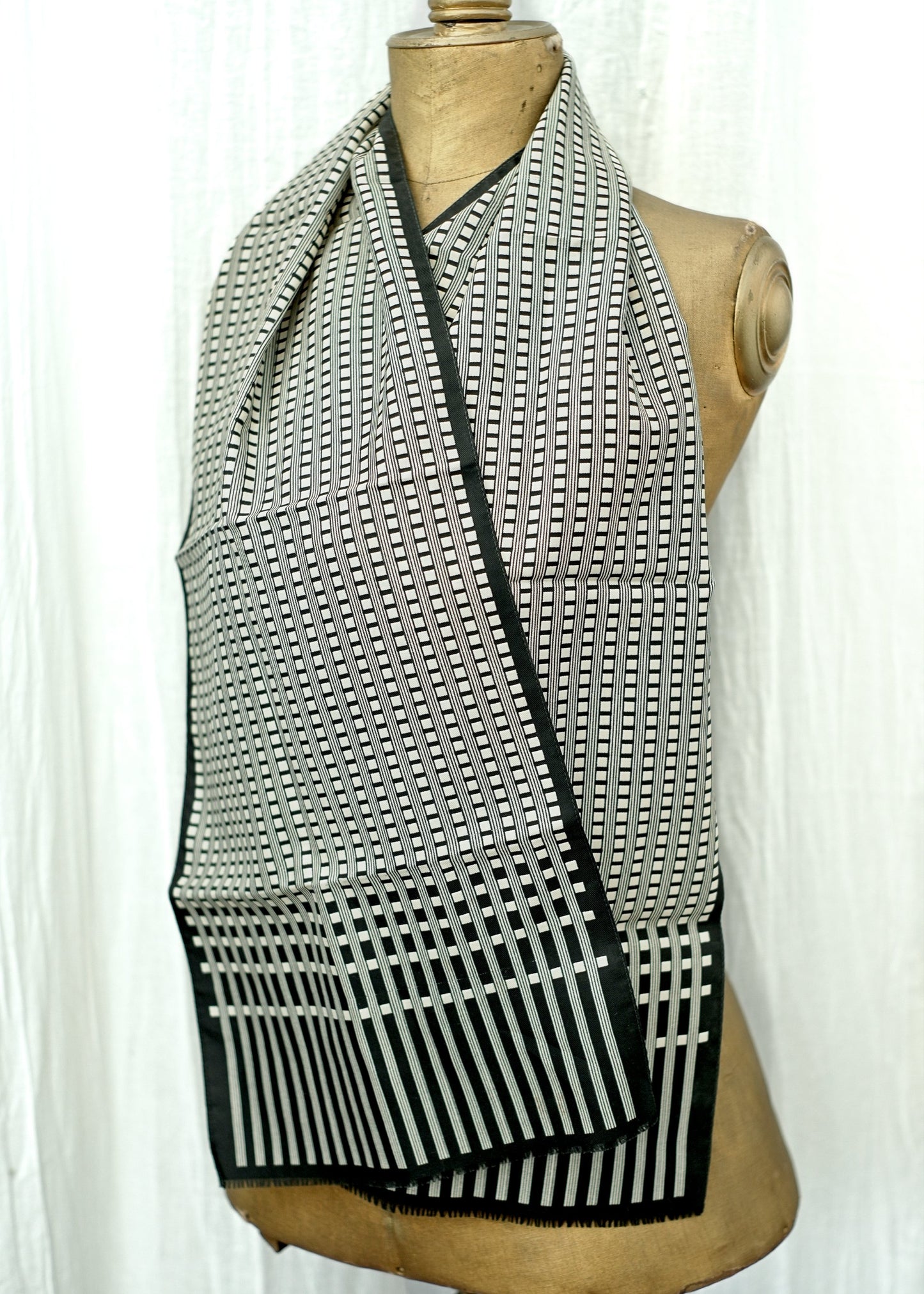 Vintage 70s Long Black and White Scarf • St Michael