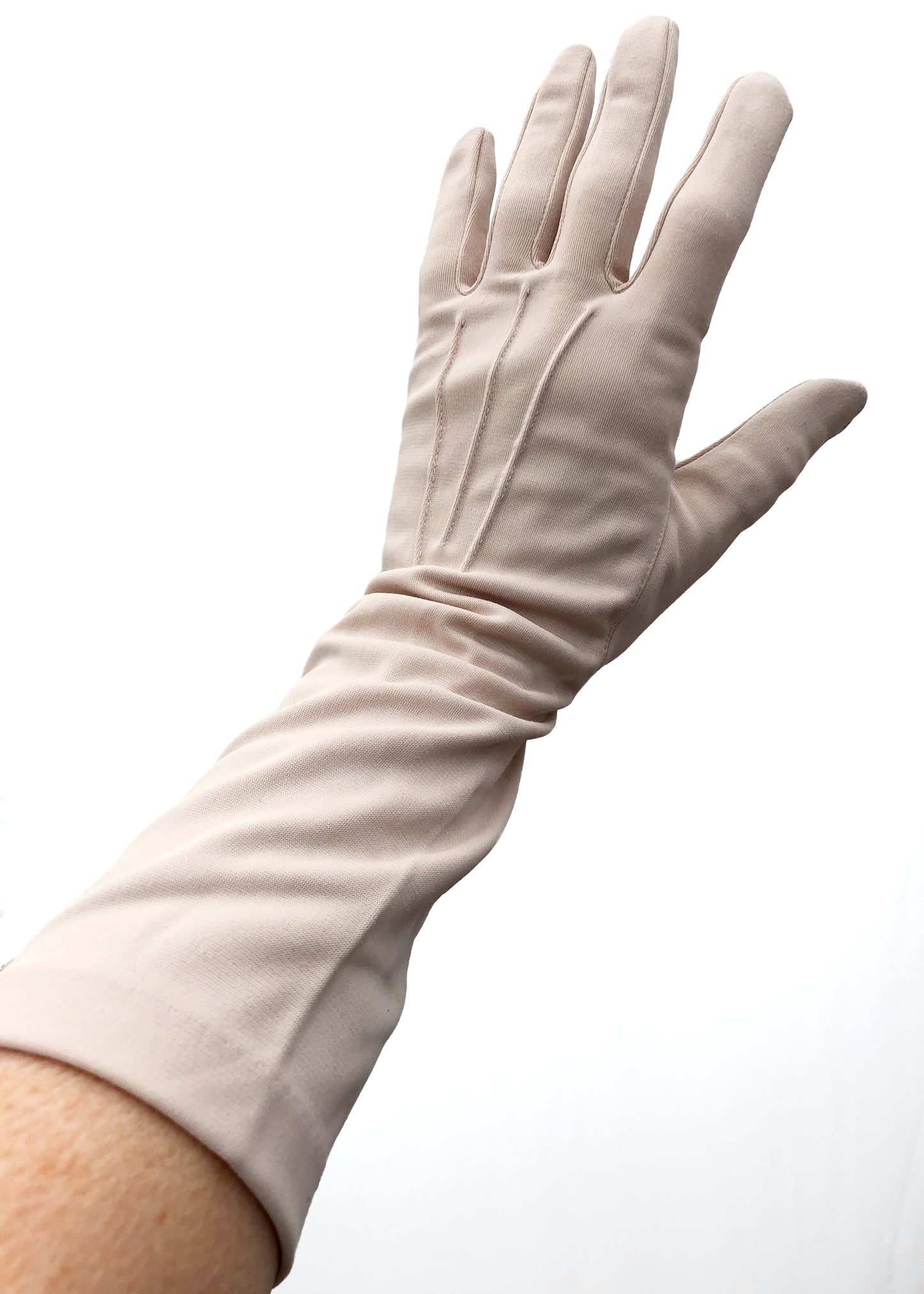 1960s Vintage Neutral Beige Opera Length Evening Gloves • Size 7