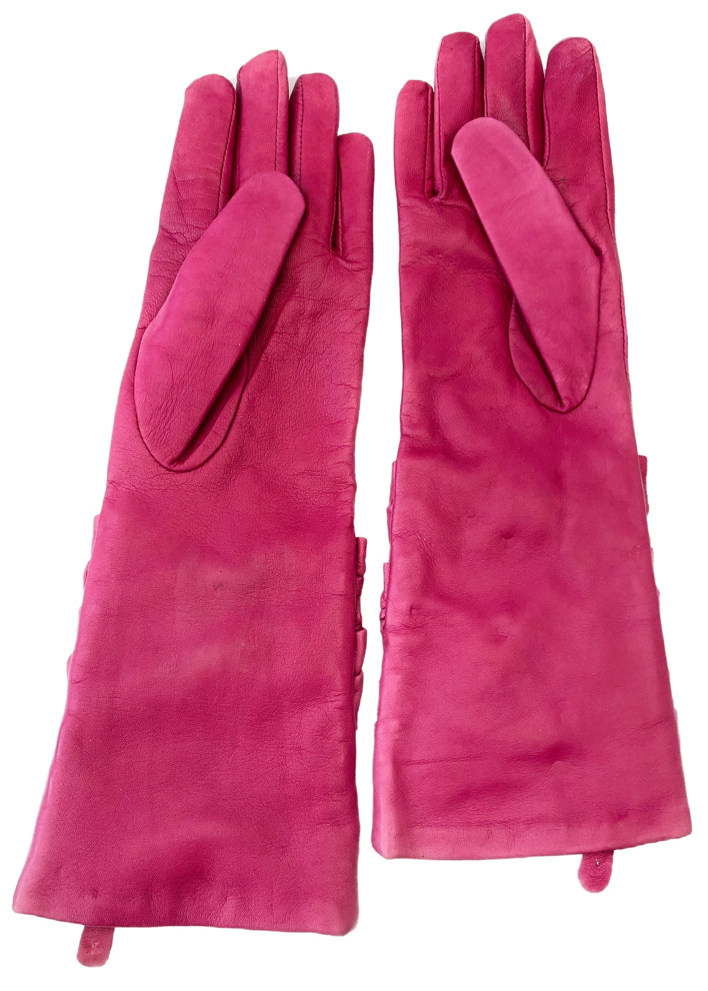 Y2K Hot Pink Nappa Leather Long Gauntlet Gloves with Sparkles • Size 6.5