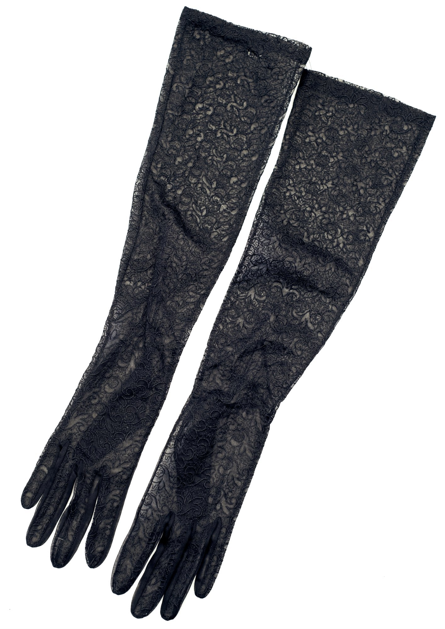 1950s Sheer Black Patterned Evening Gloves • Burlesque