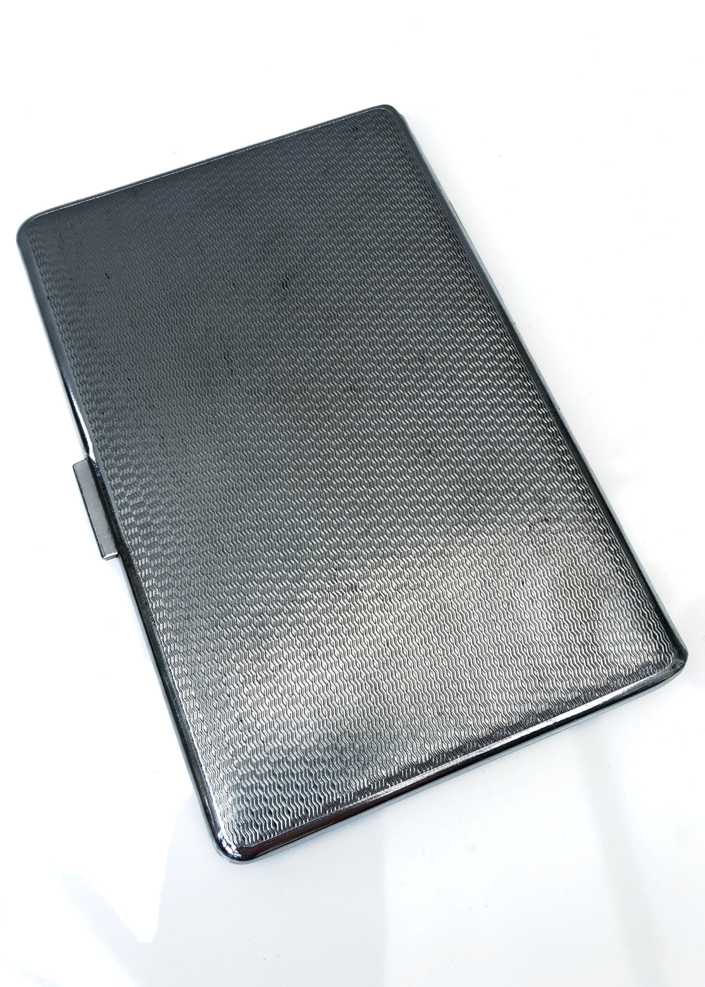 Vintage 30s Machine Turned Silver Tone Cigarette Case