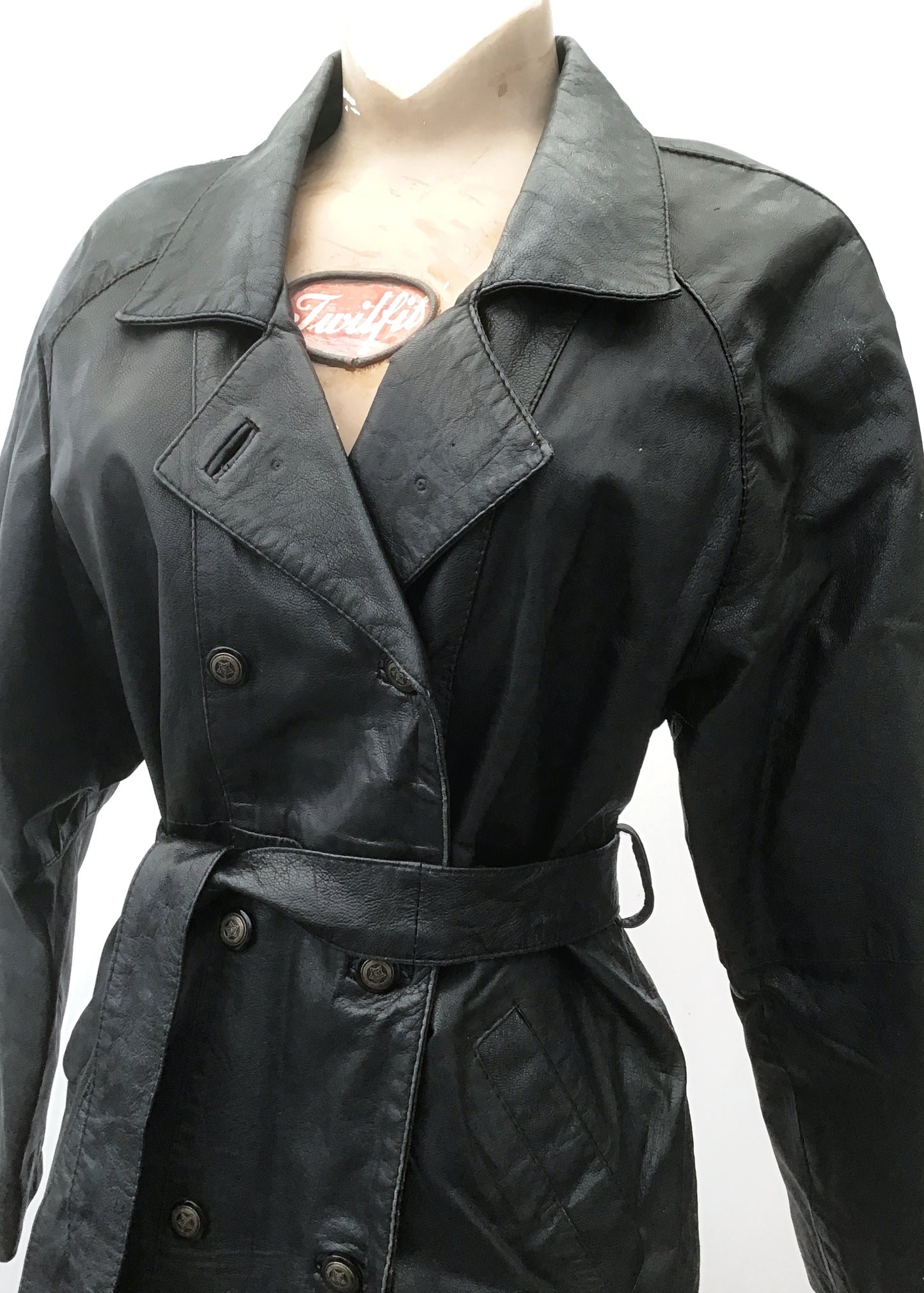 Women's Vintage 80s Black Leather Coat • 3/4 Length