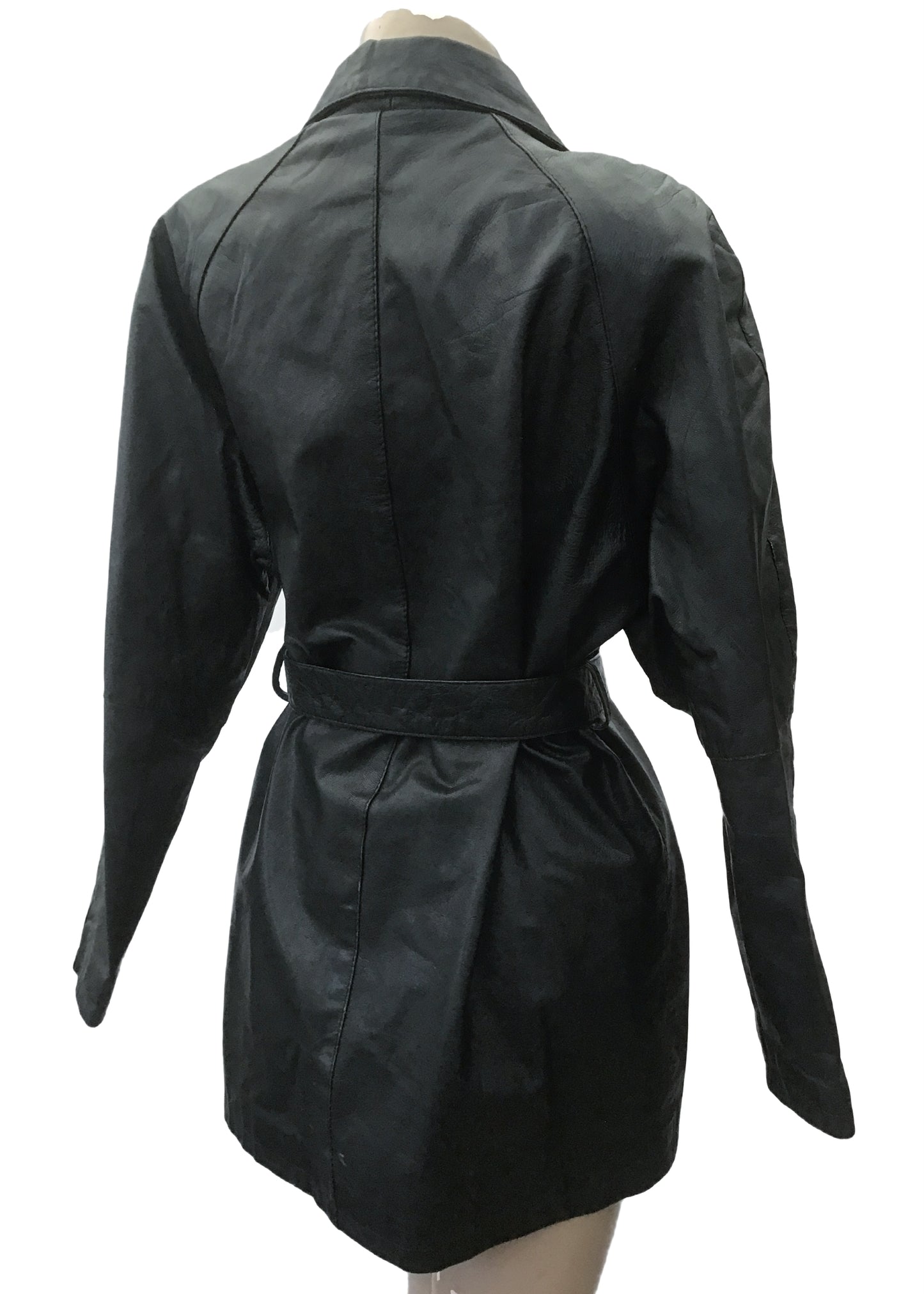 Women's Vintage 80s Black Leather Coat • 3/4 Length