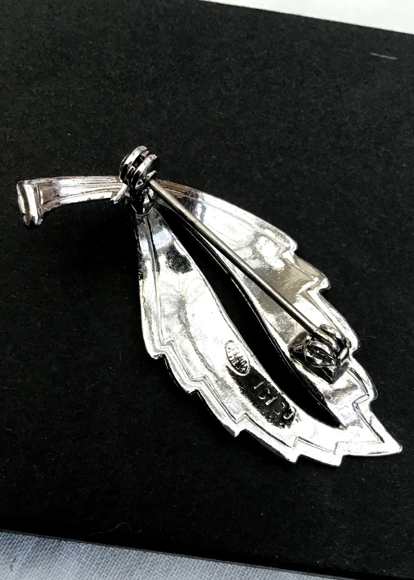 Vintage Sphinx Marcasite Leaf Brooch Pin