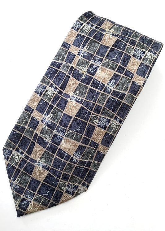 Vintage Blue and Beige Patten Silk Tie • Marks & Spencer