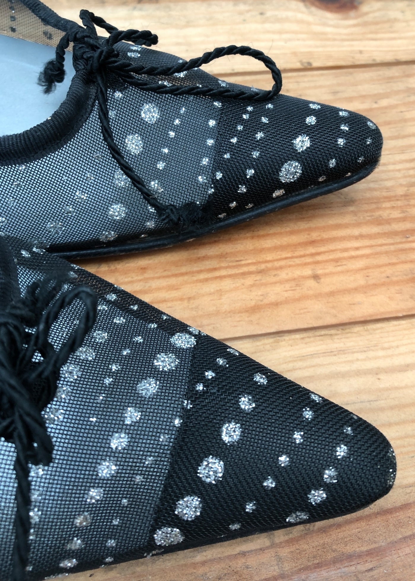 Jaime Mascaró Black Mesh Kitten Heel Pumps Silver Polka Dots • Size 37