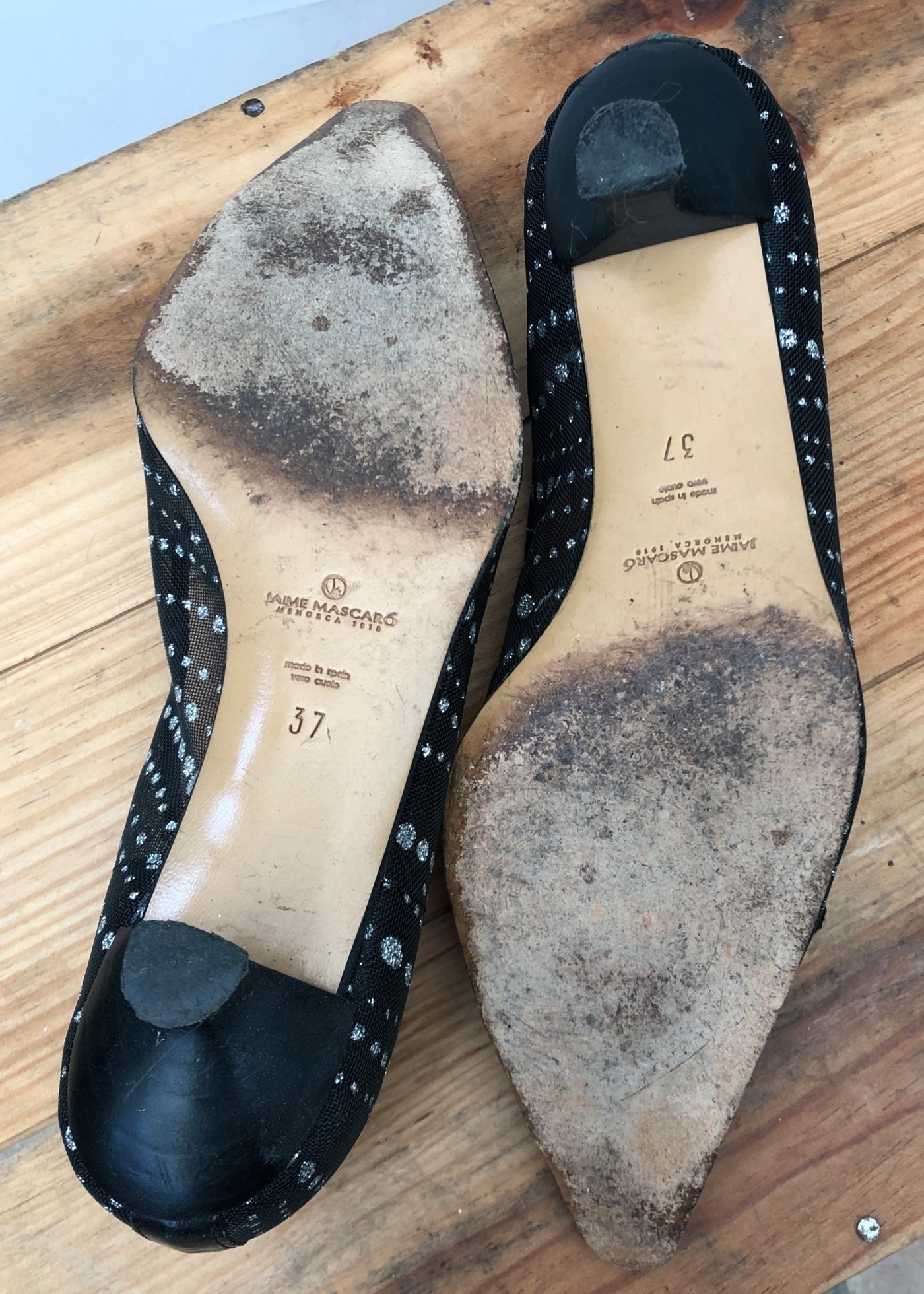 Jaime Mascaró Black Mesh Kitten Heel Pumps Silver Polka Dots • Size 37