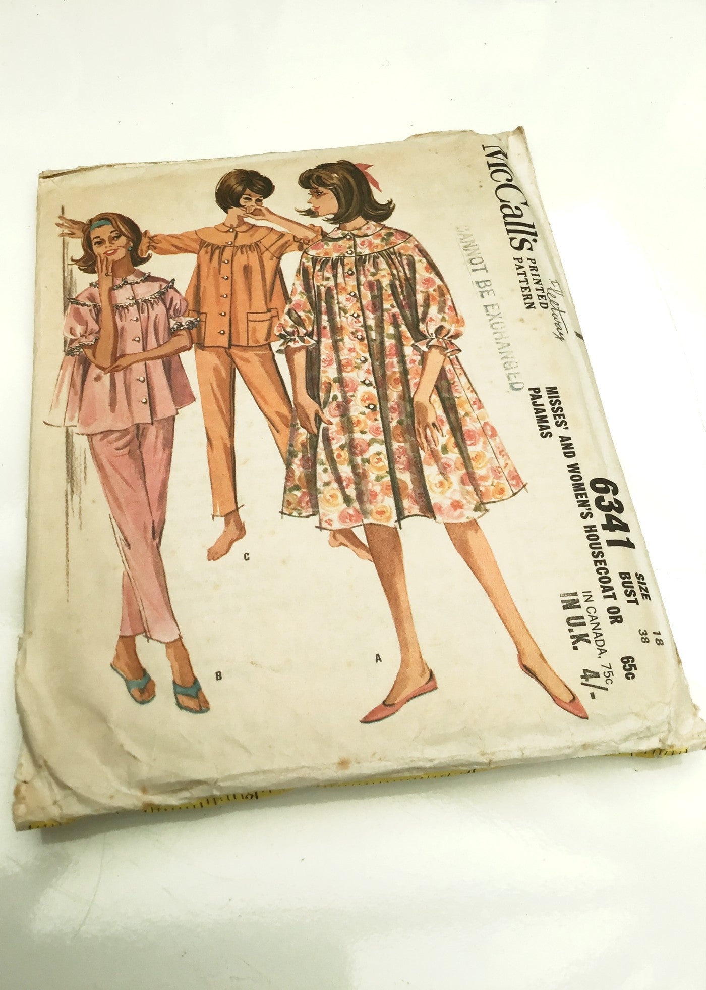 1950s Vintage McCalls #6341 Dressmaking Pattern • Housecoat, Pyjamas 38"