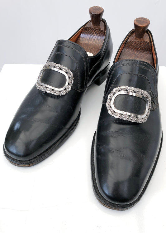 Men's Vintage Buckled Leather Court Shoes • Traditional Scottish Dress Shoes • 7.5